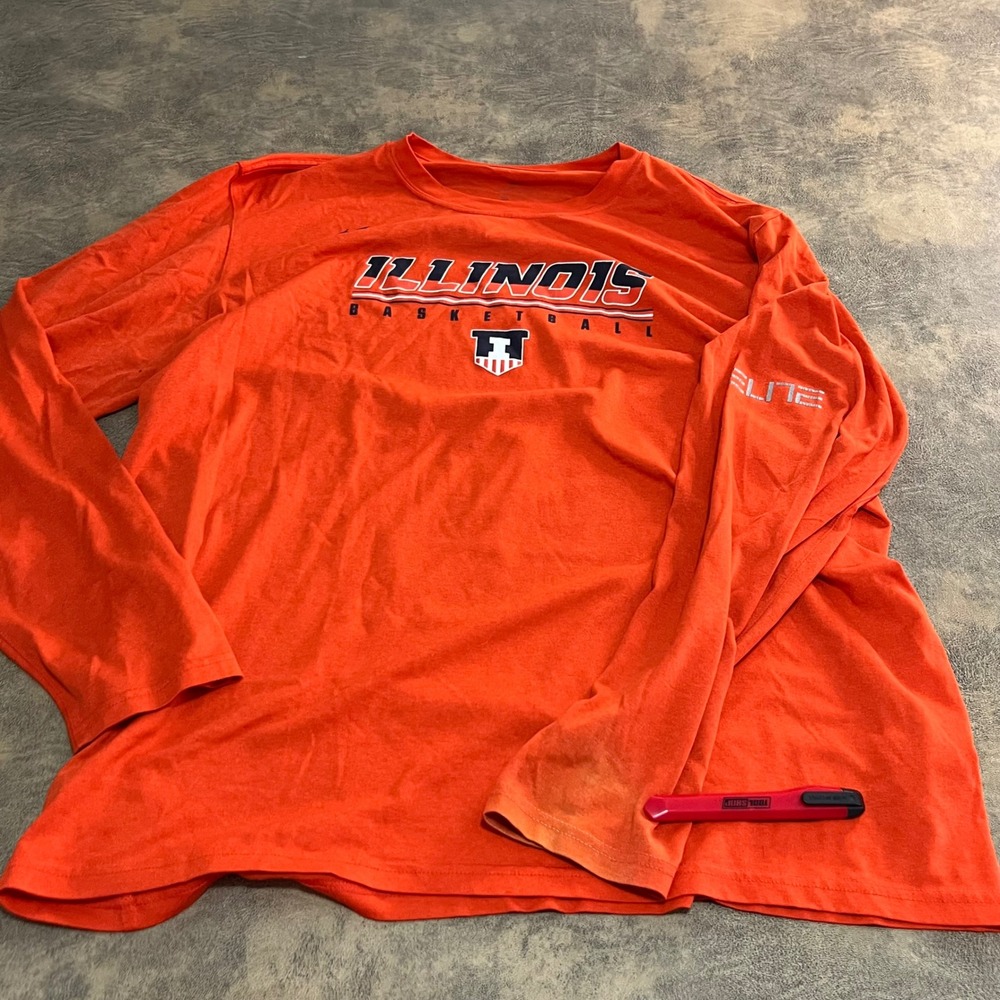 Nike Illinois Basketball Shirt Mens XL Orange Dri-FIT‎ Long Sleeve *FLAWS*